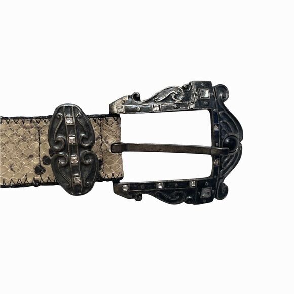 𝅺LUISA CERANO Italy Snakeskin Leather Belt Cream Black 36 EU - Picture 12 of 14